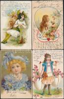 5 db háború előtti motívumlap hölgyekről és lányokról, köztük lithok