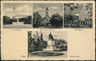 Budapest XXI. Csepel Községháza, Országzászló, Hősök szobra (EK)