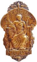 Franciaország 1900.  Az 1900-as Párizsi Olimpia aranyozott zsűritag jelvénye (40x26mm) "JURY" felirattal, tervező: L. Bottée, készítő: Christofle of Paris T:2 France 1900. Olympic juror's identification gilt badge (40x23mm) of the Paris Olympic Games 1900, designer: L. Bottée, maker: Christofle of Paris C:XF
