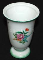 Kézzel festett Drasche váza, virággal díszített jelzett, apró hiba a talpon, m:15 cm