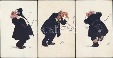 6 db Carl Josef szignós humoros motívumlap sorozat a telefonálásról