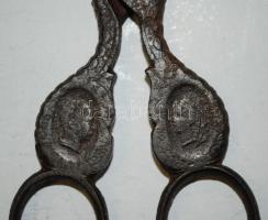 Régi olló, a szárain Ferenc József és Erzsébet királyné képével 15cm