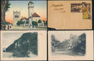 4 db régi, felvidéki városképes lap, az egyik fából készült