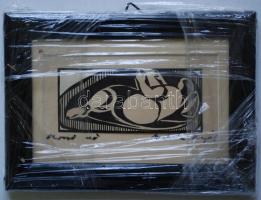 Mohácsi Regős Ferenc (1917-2000): Olvasó nő, linó, jelzett, üvegezett új keretben, 12×16 cm kerettel