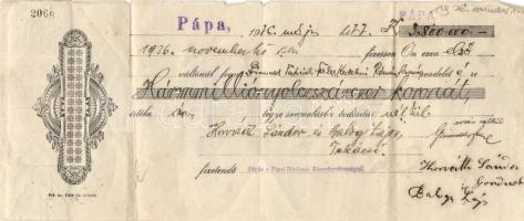Pápa / Grünwald Testvérek Fakereskedelmi Részvénytársaság 1926. 3.800.000 Korona értékű kitöltött váltó okmánybélyegekkel T:III