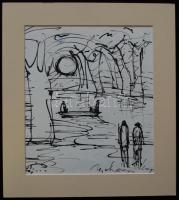 Mohácsi Regős Ferenc (1917-2000): Kilenc darab grafikája, egy kivételével mind tus vagy toll rajz, j...