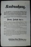 1849. 02. 12. Pest: Wrbna Ladislaw, altábornagy a 2. császári hadsereg parancsnokának proklamációja német nyelven /  1849 Proclamation of Austrian general count Wrbna