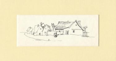 Vörös Ferenc (1931-): Négy darab tus rajza falvakról, papír, jelzettek, új paszpartuban