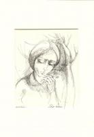 Vörös Ferenc (1931-): Négy darab tus rajza falvakról, papír, jelzettek, új paszpartuban