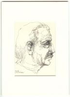 Vörös Ferenc (1931-): Négy darab tus rajza falvakról, papír, jelzettek, új paszpartuban