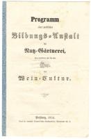 Gyümölcstermesztő és Borkultúra-terjesztő Egyesület programfüzete, Pozsony 1854, Schmidchen kiadás