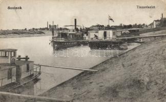 Szolnok kikötő, gőzhajó, gyár (EK)
