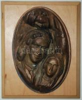 PJ szignóval: A család, bronz fali relief, jó állapotban, 16×13 cm