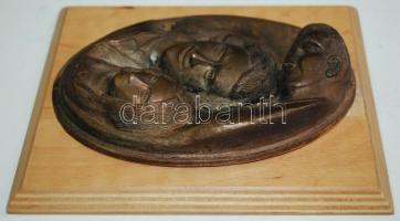 PJ szignóval: A család, bronz fali relief, jó állapotban, 16×13 cm