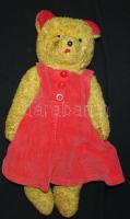 Régi Teddy maci, 60 cm hosszú, hosszú szőrű, szemei épek, szalmával tömve, apró javítások a fülén, k...