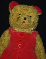 Régi Teddy maci, 60 cm hosszú, hosszú szőrű, szemei épek, szalmával tömve, apró javítások a fülén, k...