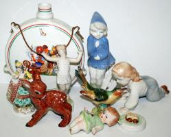 Porcelán tétel, restaurátoroknak, összesen kilenc darab, nyolc figurális, közte Alt Wien, Herendi, Zsolnay stb., többségének csak kisebb lepattanás a problémája.