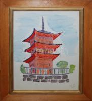 Olvashatatlan jelzéssel: Kyoto 1994, akvarell, papír, szép üvegezett keretben, 40×30 cm