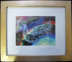 Olvashatatlan jelzéssel: Béke galamb, szita 14/100, papír, üvegezett keretben, 25×30 cm