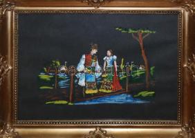 Jelzés nélkül: Késő esti találkozó, akvarell, papír, üvegezett keretben, 25×30 cm