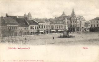 Kolozsvár Main square, Shop of Ákontz Sándor, Shop of Bányai Sámuel and his son, Pharmacy of Wolft J. (EK)