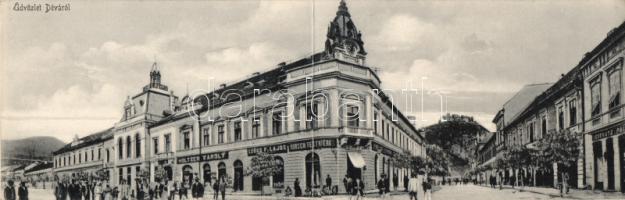 Déva panoramacard, Shops (Holtzer Károly, Szőcs F. Lajos, Hirsch brothers, Issekutz Pál) (small tear)