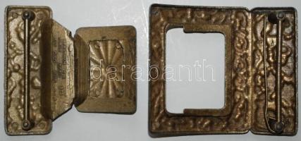 Szépen kidolgozott virággal díszített spanyol réz övcsat, jelzett 9×15 cm