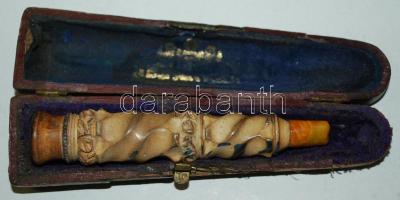 ~1930 Dekoratív faragott fa szipka eredetei dobozában