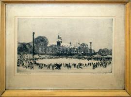 Csergezán Pál (1924-1996): Városliget, rézkarc, papír, jelzett, üvegezett keretben, 43×53 cm kerettel