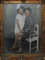 Nagyon szép régi keret fotóval, 55×45 cm