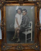 Nagyon szép régi keret fotóval, 55×45 cm