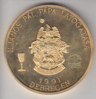 Bognár György (1944-) 1991. "II.János Pál pápa látogatása - Debrecen" aranyozott piefort e...