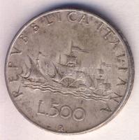Olaszország 1958R. 500L Ag "Kolumbusz hajója" T:2 patina Italy 1958R 500 Lire Ag "Columbus´ships" C:XF patina