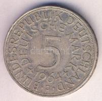 NSZK 1964J 5M Ag T:2- GFR 1964J 5 Mark Ag C:VF