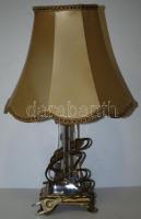 Neoklasszicista asztali lámpatest, dekoratív üvegbetéttel, működőképes, apró hibák az üvegen,  hibátlan lámpa ernyőkkel, m: 42 cm