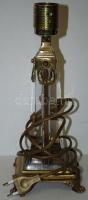 Neoklasszicista asztali lámpatest, dekoratív üvegbetéttel, működőképes, apró hibák az üvegen,  hibát...