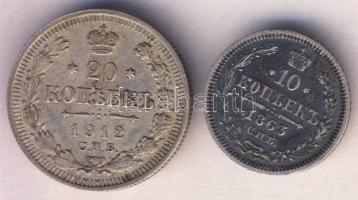 Oroszország 1863. 10k Ag + 1912. 20k Ag T:2 patina Russia 1863. 10 Kopeks Ag + 1912. 20k Ag C:XF patina