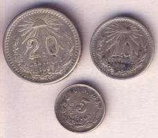 Mexikó 1904. 5c Ag +  1905. 10c Ag + 1907. 20c Ag T:2,2-
Mexico 1904. 5 Centavos Ag + 1905. 10 Centa...
