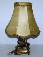 Neoklasszicista asztali lámpa, dekoratív üvegbetéttel, működőképes, apró hibák az üvegen,  hibátlan lámpa ernyőkkel, m: 42cm