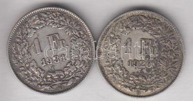 Svájc 1920B 1Fr Ag + 1931B 1Fr Ag T:2-/3
Switzerland 1920B 1 Franc Ag + 1931B 1 Franc Ag C:VF/F
