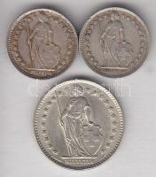 Svájc 1920B 1/2Fr Ag + 1943B 1/2Fr Ag + 1964B 1Fr Ag T:2,2- Switzerland 1920B 1/2 Franc Ag + 1943B 1/2 Franc Ag + 1964B 1 Franc Ag C:XF,VF