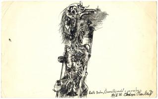 Iványi Norbert (1953-2001): Önvallomás, tus, papír  jelzett ajánlással, 1971-es !!!, 16×25 cm. A magyar underground egyik méltatlanul elfelejtett alakja. A képzőművészeti főiskola után, a Kontroll Csoport alapító tagja volt. Külföldön ért el nagy sikereket.