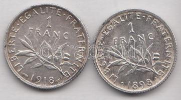 Franciaország 1898. 1Fr Ag + 1918. 1Fr Ag T:2,2-
France 1898. 1 Franc Ag + 1918. 1 Francs Ag C:XF,VF