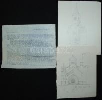 1935 A Balatonábrahámi templomépítésre vonatkozó levelezések, tervrajzok, okmányok. Kb 40 db irat
