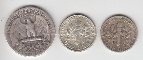 Amerikai Egyesült Államok 1944. 1/4$ Ag "Washington" 1952. 1d Ag + 1960. 1d Ag T:3,2-
USA ...