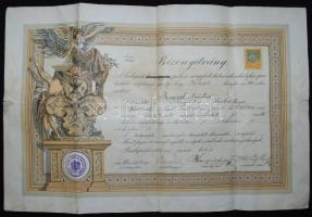 1922 Budapesti pala és cserépfedő, kútcsináló, és kályhás ipartestület: Kútcsináló dekoratív litho bizonyítvány 55x35 cm