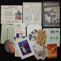 20 db vegyes háború előtti reklámnyomtatvány, részben színes szórólap