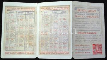 cca 1900 Németh József könyvkereskedő reklámos kártyanaptár 3 részes