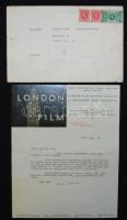 1935 Bíró Vera levele Mohácsi Jenőnek a London Film fejléces levélpapírján, Korda Sándorral kapcsolatban