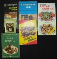 6 db szakácskönyv: kínai, arab és spanyol konyha, baromfi, sütemények és csemege receptek